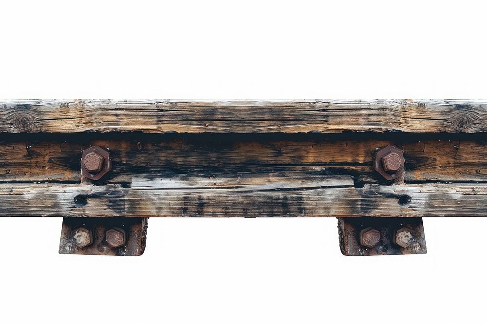Wooden rail lumber rust white background.