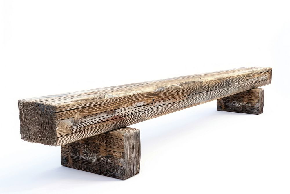 Wooden rail furniture bench white background.