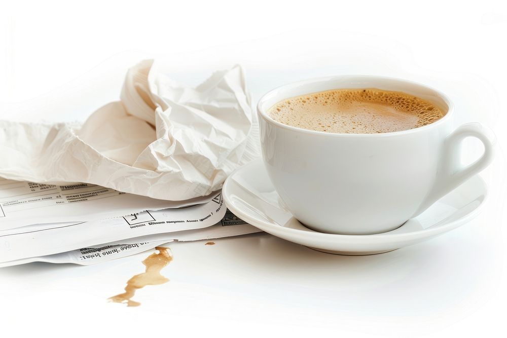 Crumpled receipt coffee cup drink.
