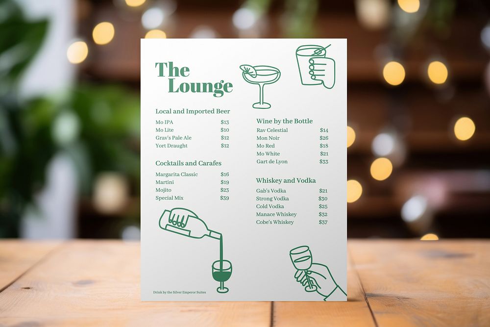 Restaurant drinks menu flyer mockup psd