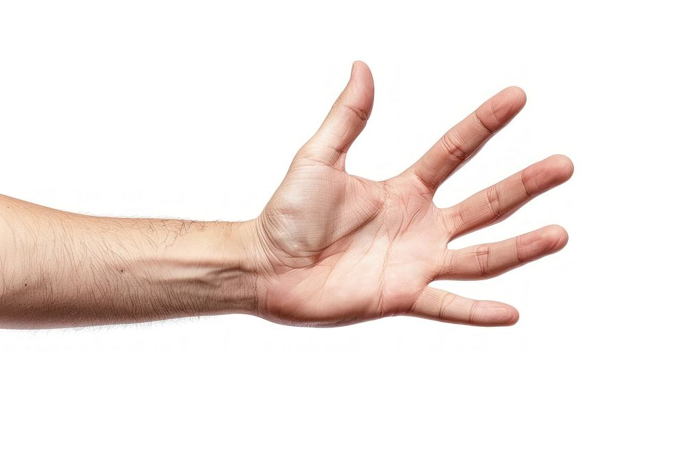 Man hand finger white background gesturing.