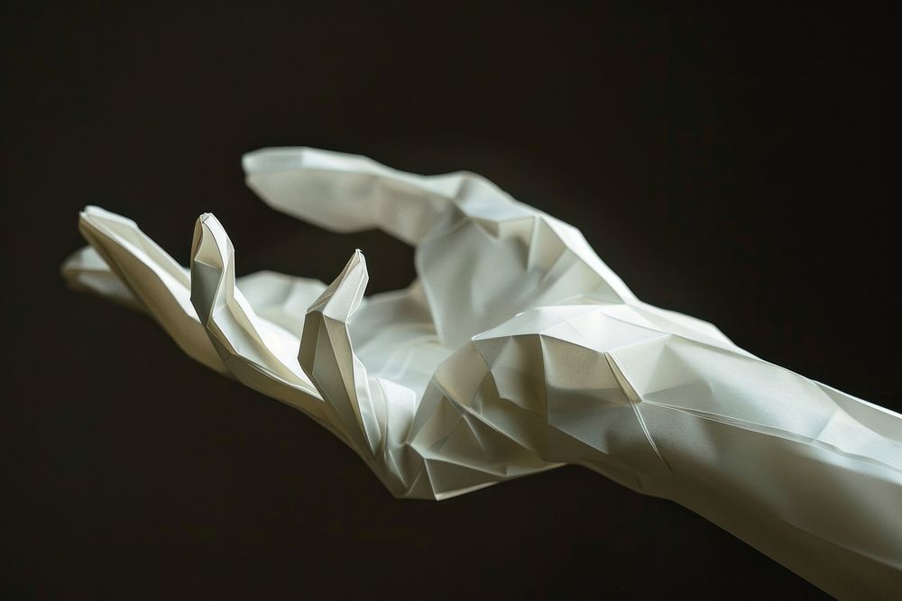 Paper hand sign origami art crumpled.