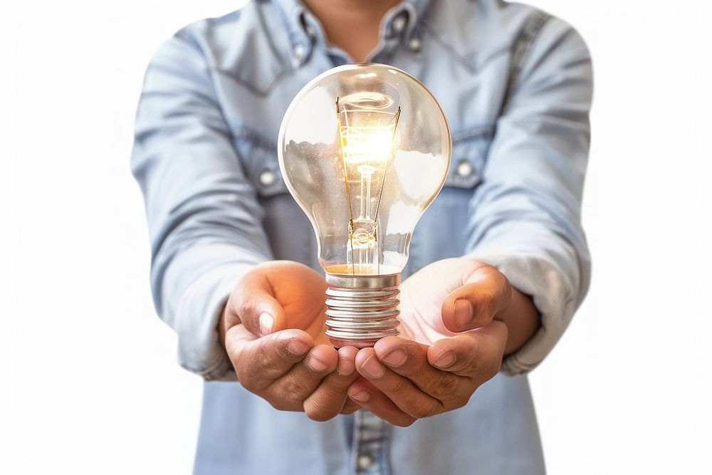 Photo of person holding light bulb lightbulb environmentalist electricity.