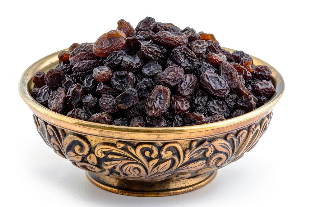 Raisins bowl white background freshness.