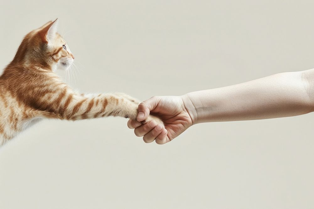 Cat hand shaking leg animal mammal human.