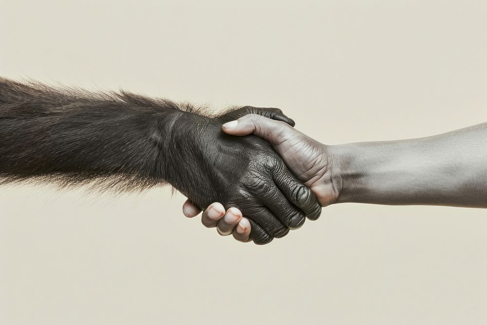 Gorilla hand shaking hand animal human livestock.