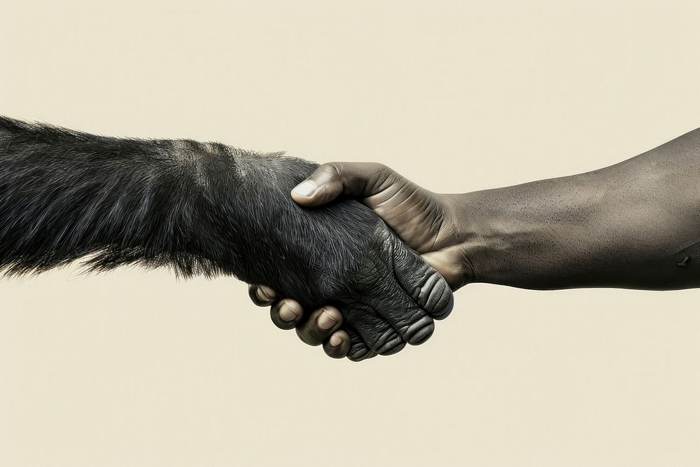 Gorilla handshake mammal animal human.