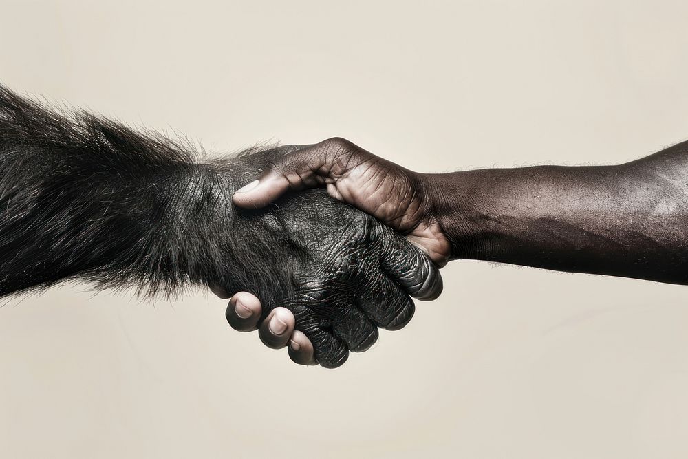 Gorilla handshake animal adult human.