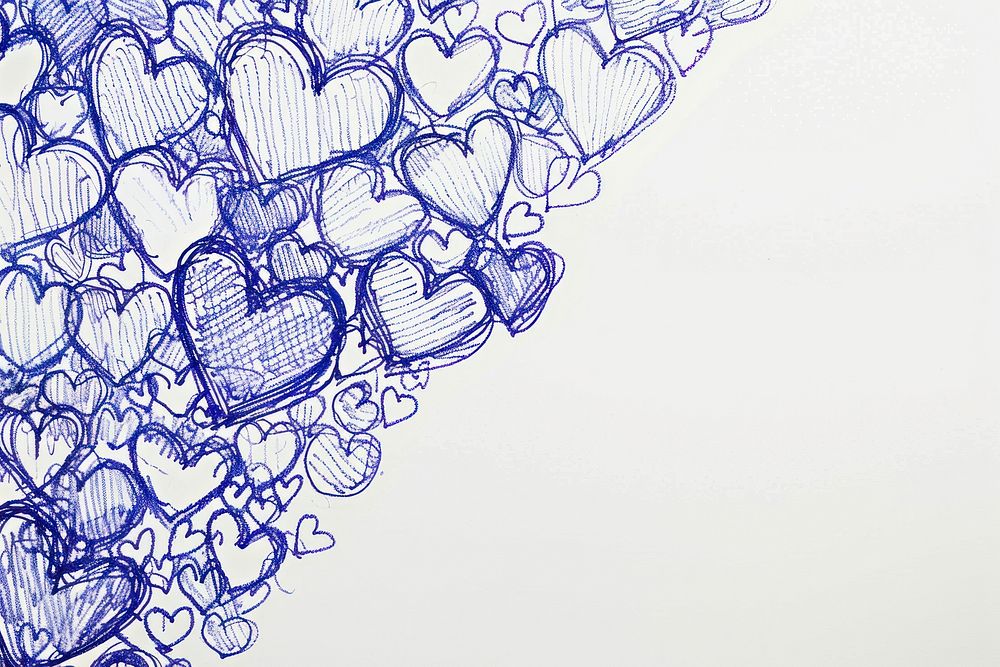 Vintage drawing cute hearts pattern sketch blue.