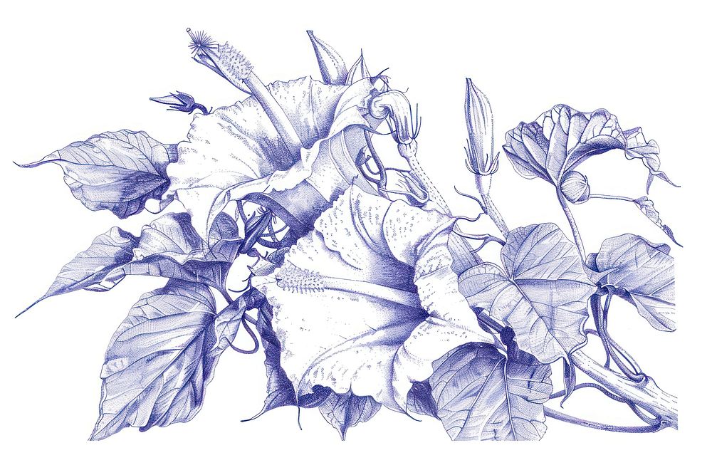 Vintage drawing datura flowers sketch paper illustrated.