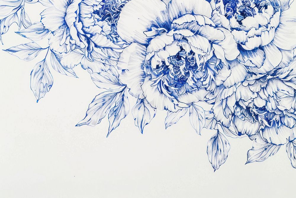Vintage drawing peony flowers pattern sketch white.