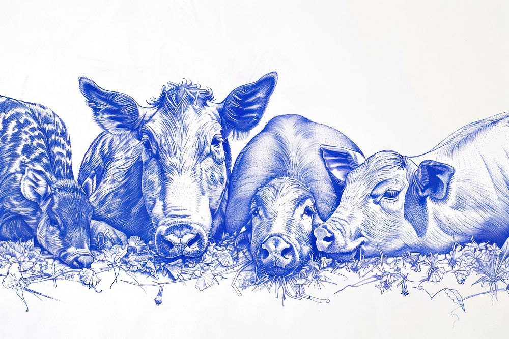Vintage drawing farm animals mammal sketch pig.