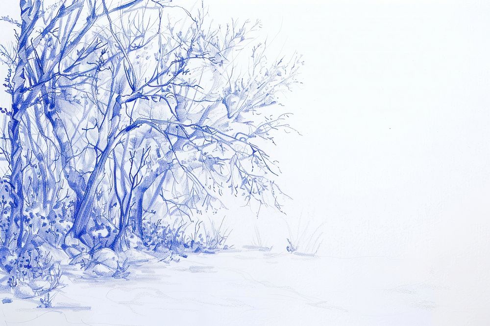 Vintage drawing winter outdoors nature sketch.