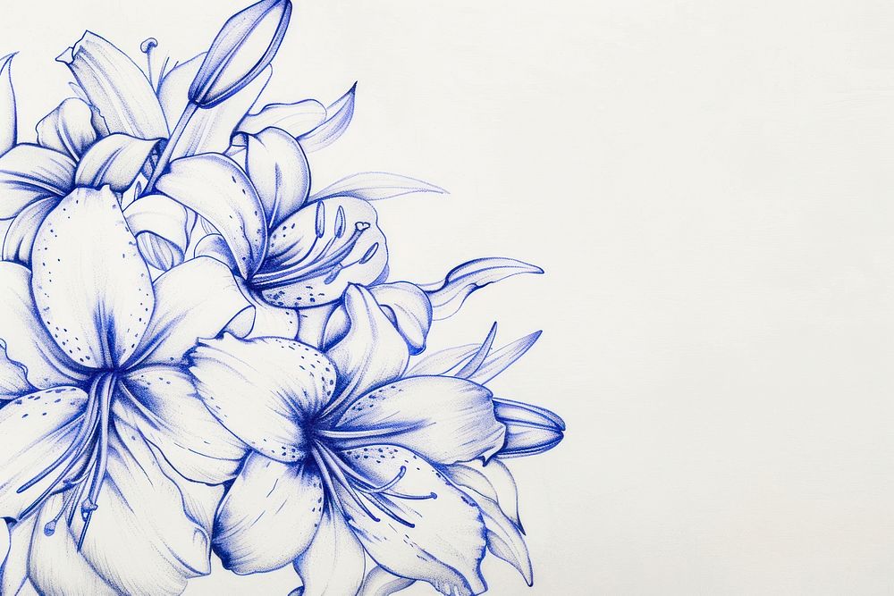 Vintage drawing lily flowers pattern sketch plant.