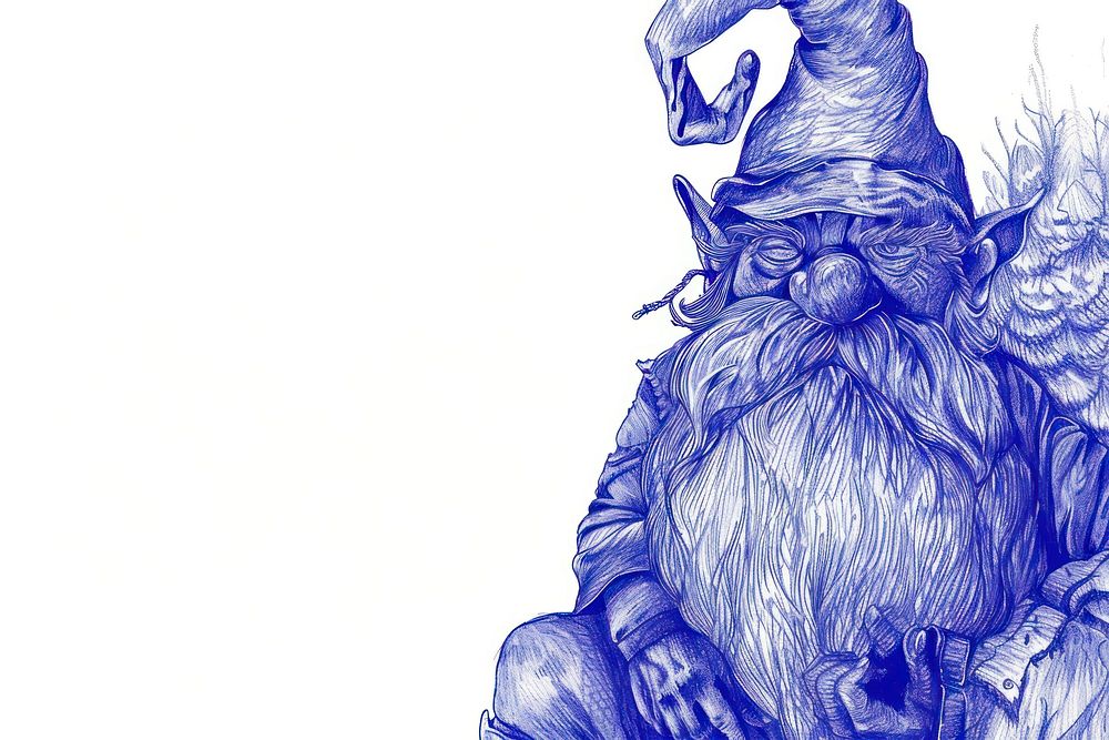 Vintage drawing gnome sketch blue ape.
