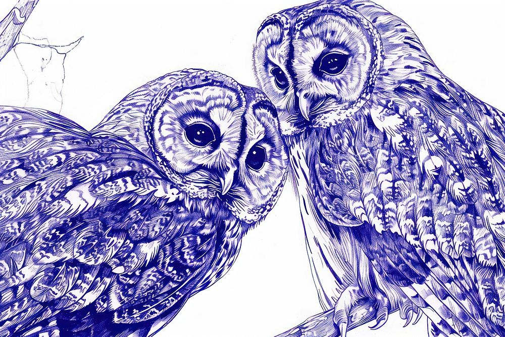 Vintage drawing tawny owls animal sketch bird.