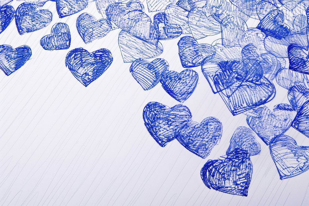 Vintage drawing cute hearts sketch paper blue.
