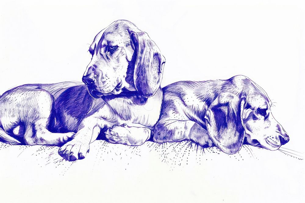 Vintage drawing beagle dogs animal mammal sketch.