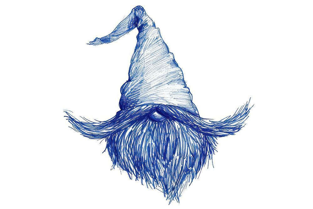 Vintage drawing hat of gnome sketch blue illustrated.