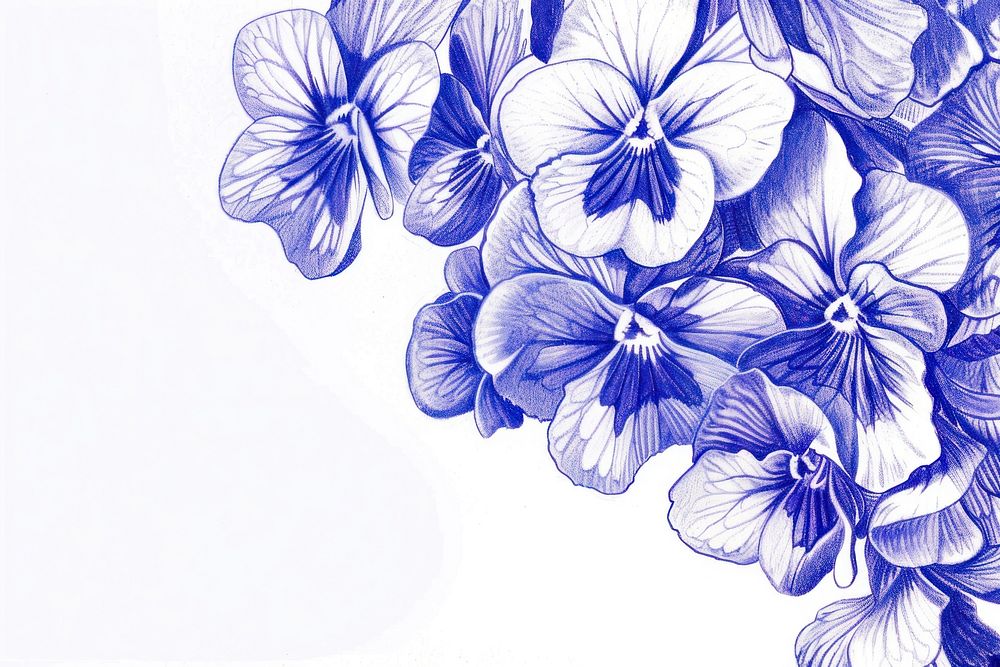Vintage drawing sweet violet flowers petal plant blue.