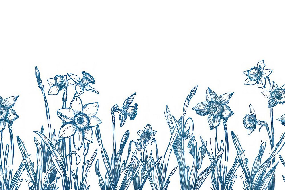 Vintage drawing narcissus flowers sketch plant backgrounds.