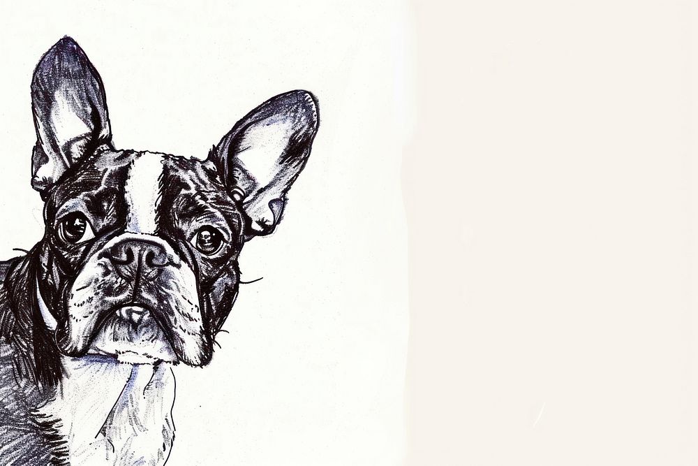 Vintage drawing boston terrier dogs bulldog animal mammal.