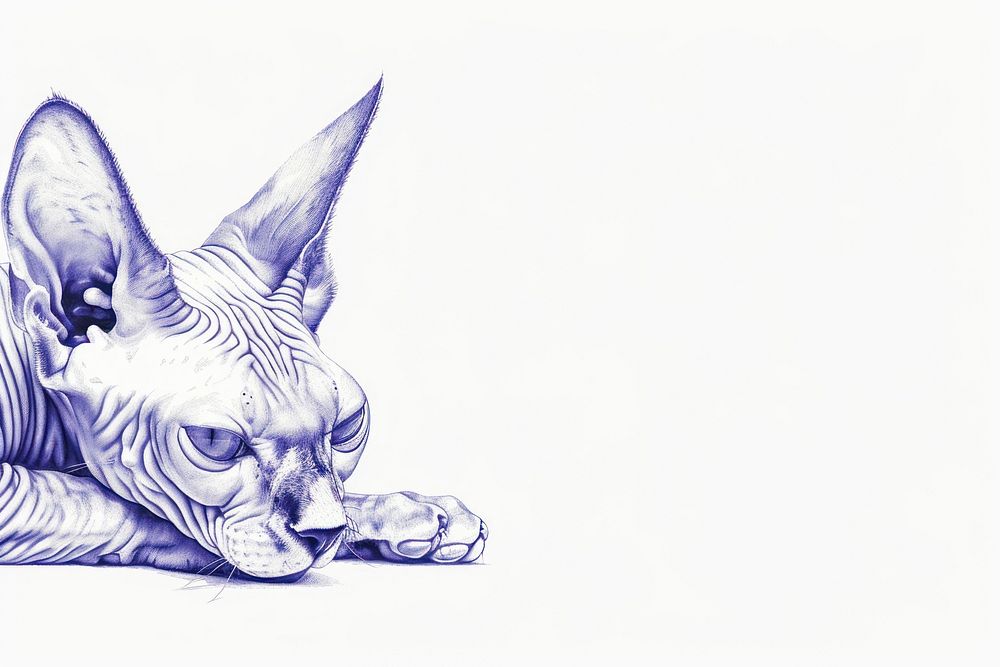 Vintage drawing sphynx cats animal mammal sketch.