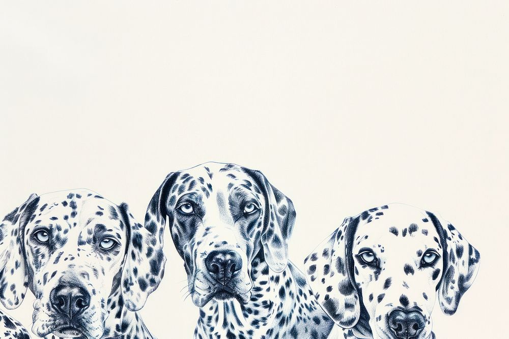 Vintage drawing dalmatian dogs animal mammal pet.