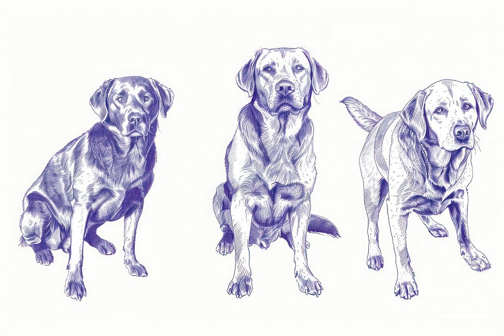 Vintage drawing labrador dogs animal mammal sketch.