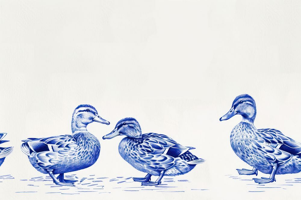 Vintage drawing ducks animal bird blue.