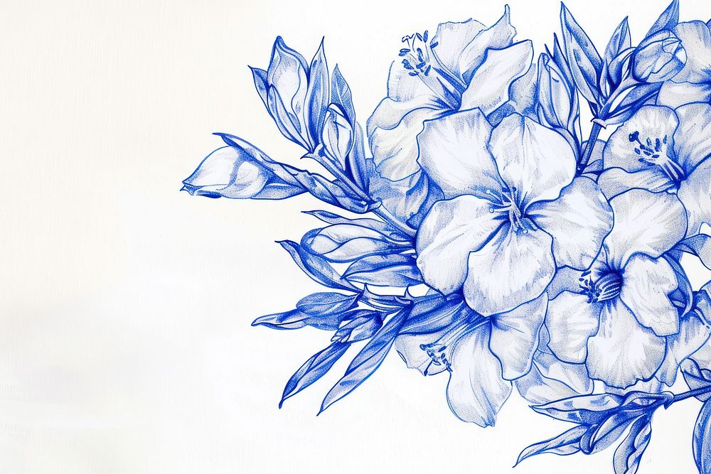 Vintage drawing oleander flowers pattern sketch plant.