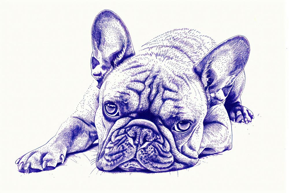 Vintage drawing french bulldogs animal mammal sketch.