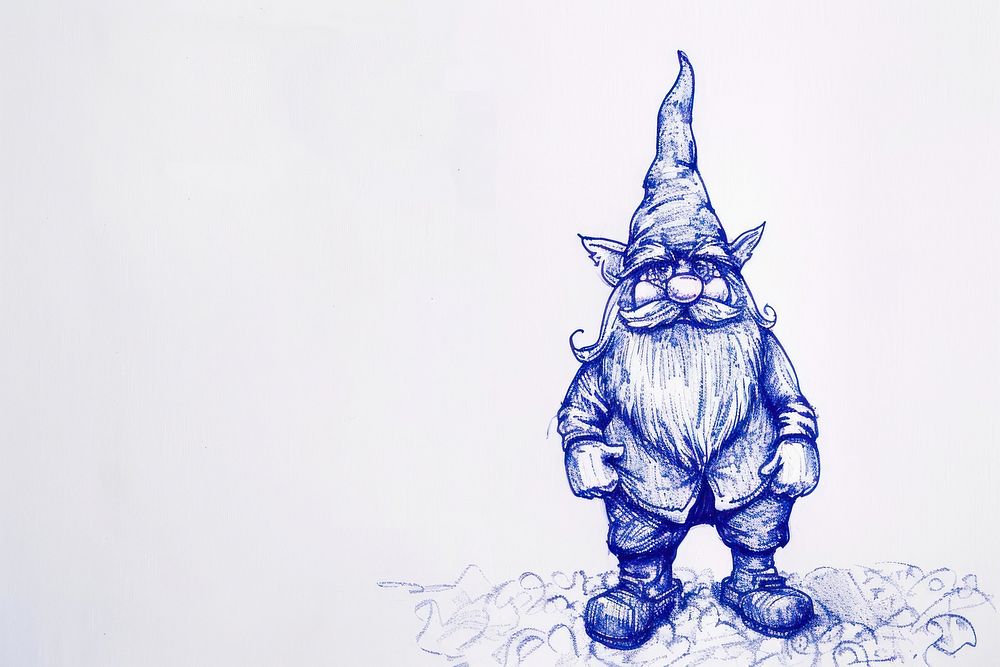 Vintage drawing gnome sketch art representation.