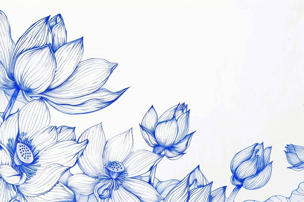 Vintage drawing lotus flowers pattern sketch white.