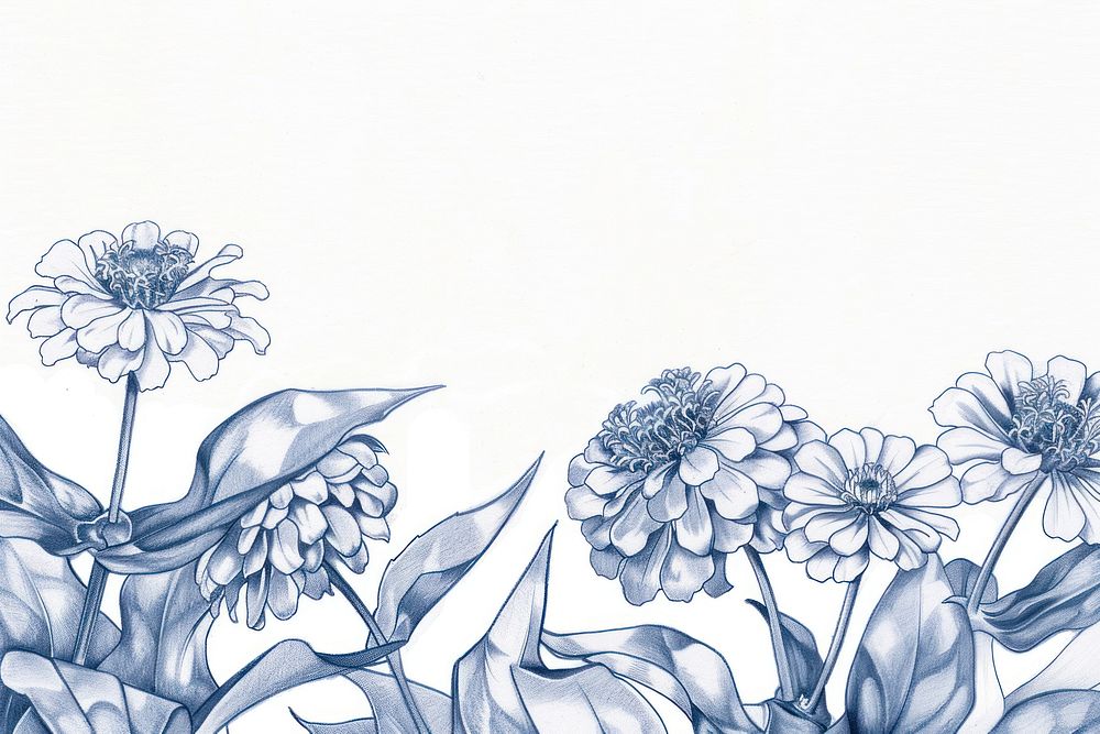 Vintage drawing zinnia flowers pattern sketch plant.