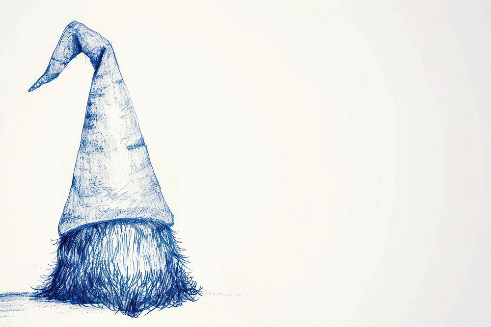 Vintage drawing hat of gnome sketch paper blue.