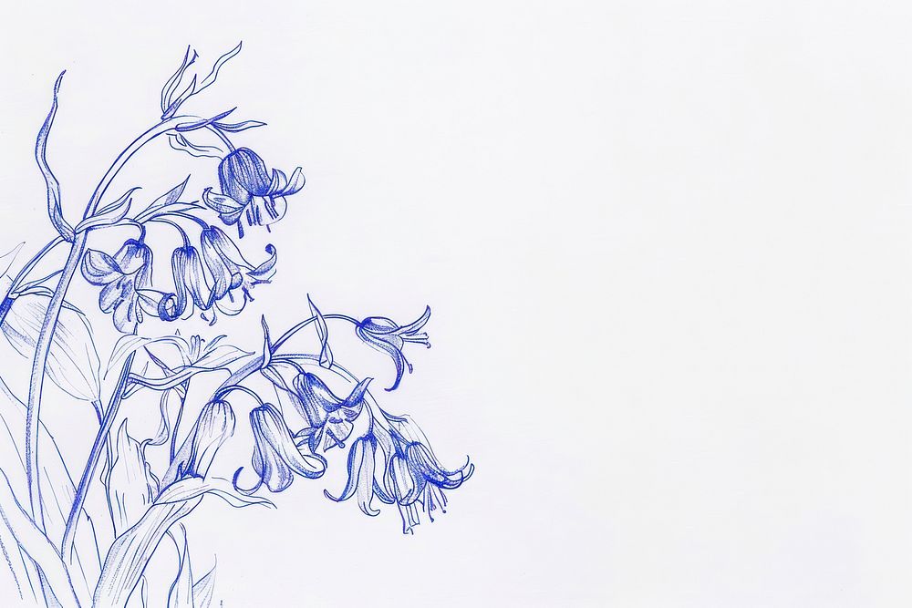 Vintage drawing bluebell flowers pattern sketch paper.