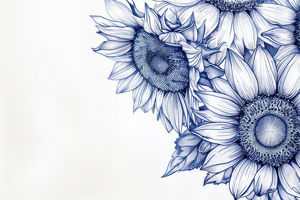 Vintage drawing sunflowers pattern sketch plant.