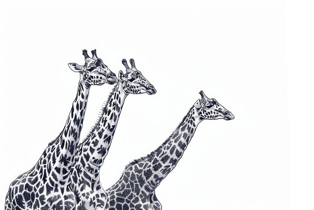 Vintage drawing giraffes wildlife animal mammal.