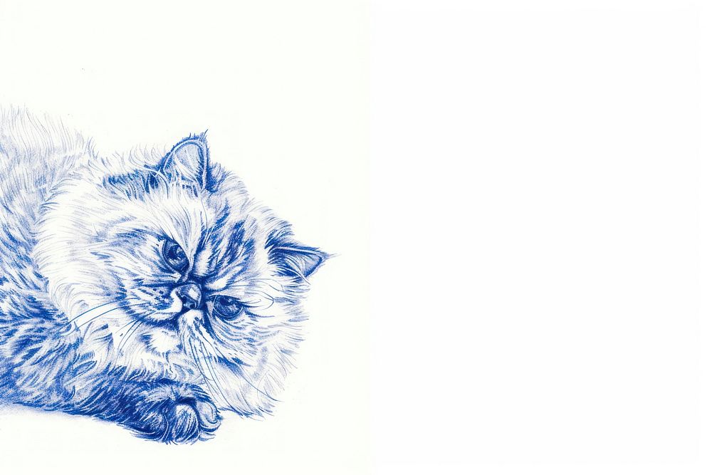 Vintage drawing persian cats mammal animal sketch.