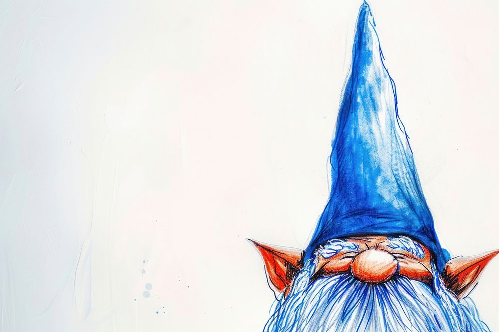 Vintage drawing mini gnome sketch blue illustrated.