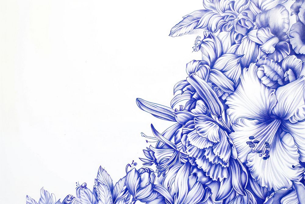 Vintage drawing levy flowers pattern sketch blue.
