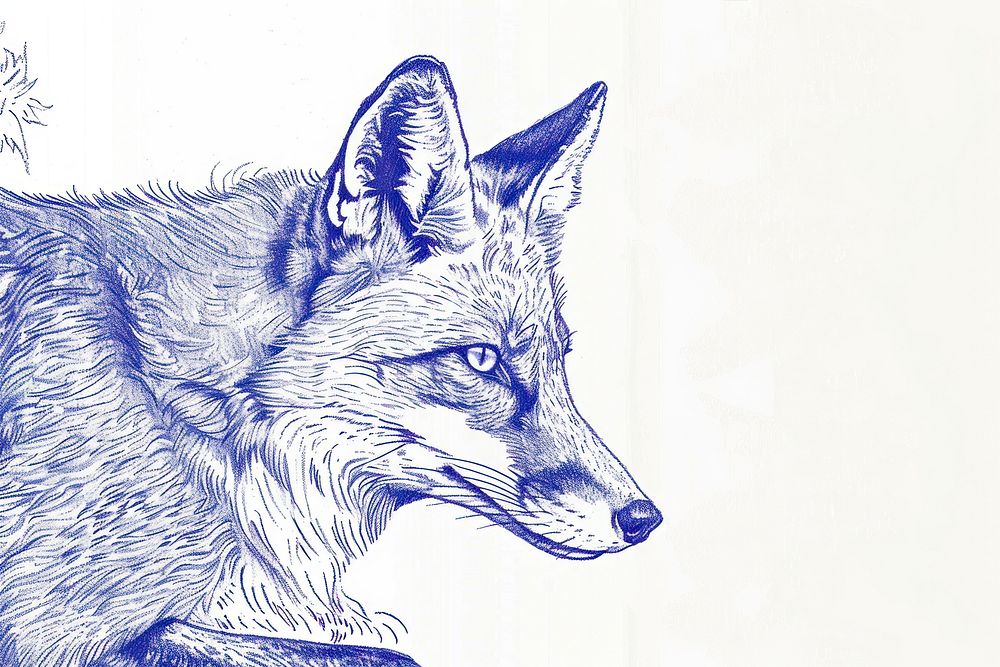 Vintage drawing foxes animal mammal sketch.