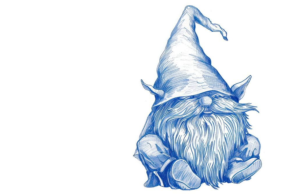 Vintage drawing gnome sketch blue illustrated.