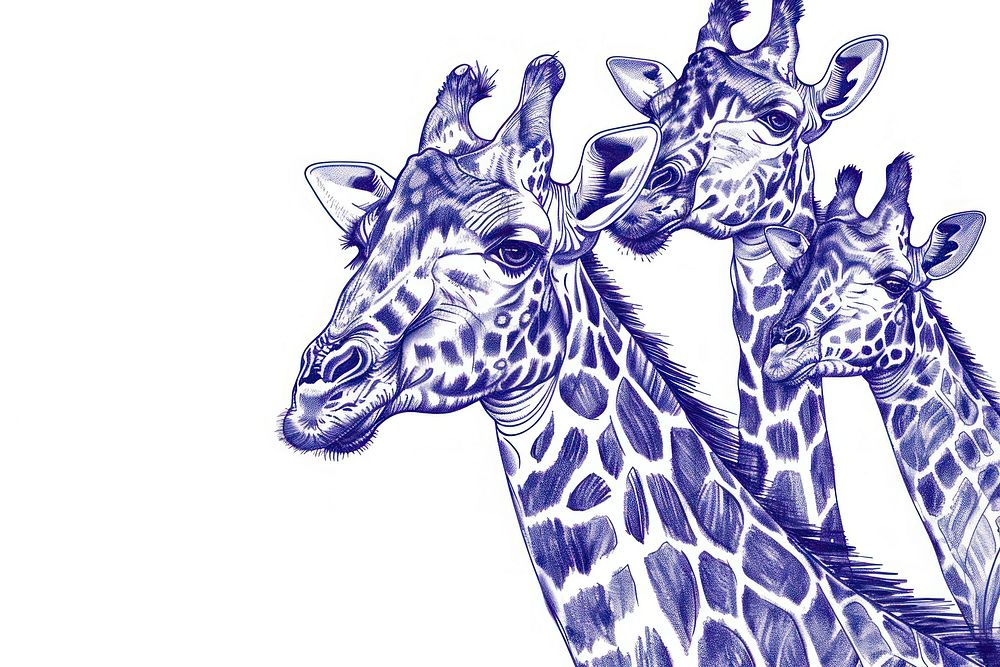 Vintage drawing giraffes wildlife animal mammal.