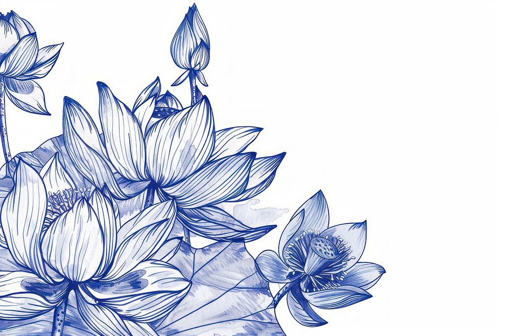 Vintage drawing lotus flowers pattern sketch plant.