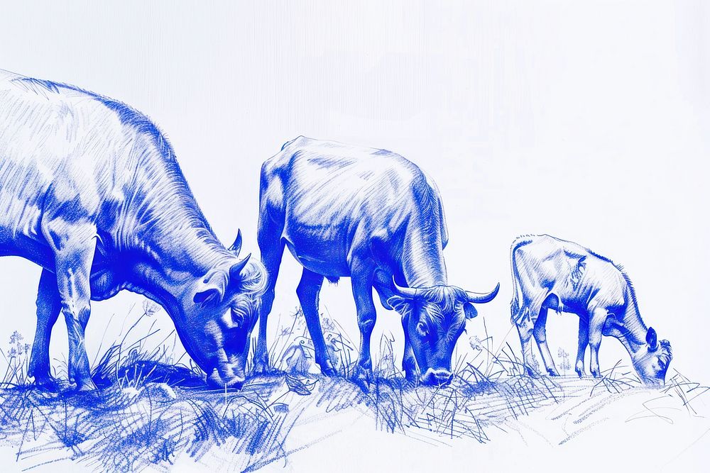Vintage drawing farm animals livestock grassland wildlife.