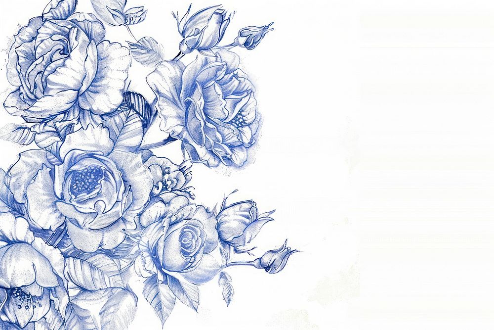 Vintage drawing china rose flowers pattern sketch white.
