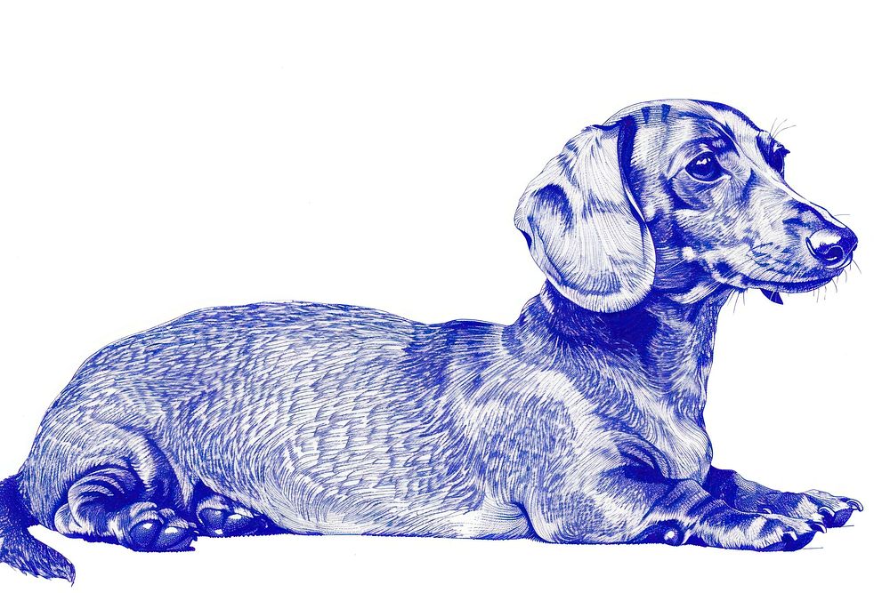 Vintage drawing dachshund dogs animal mammal sketch.
