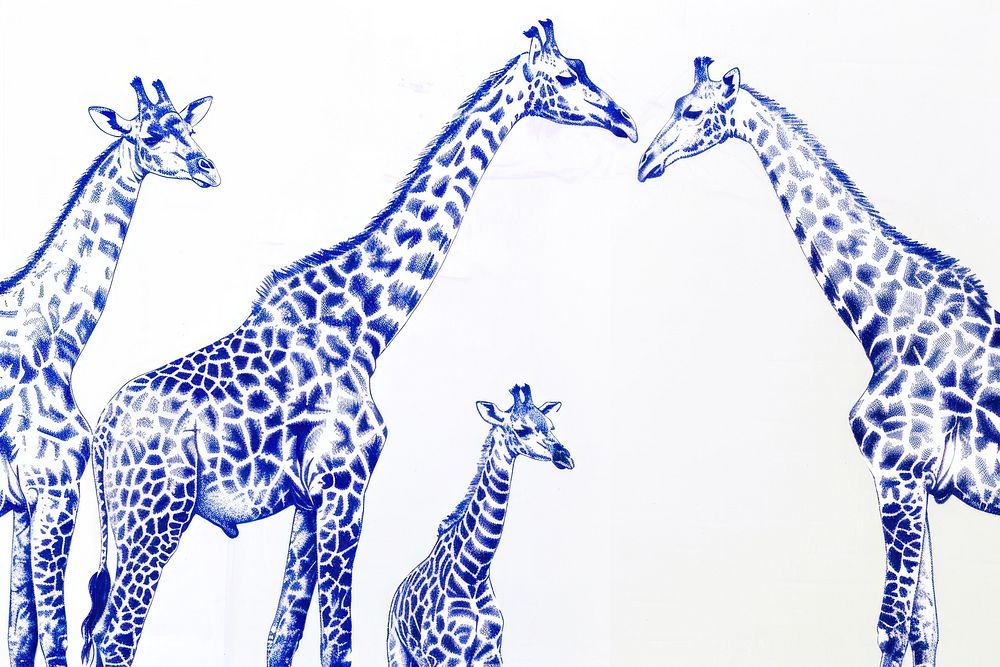 Vintage drawing giraffes wildlife animal mammal.